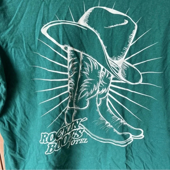 H&M western tee short sleeve tshirt cowboy boots hat green top - Picture 5 of 5